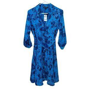 NWT INC Size 6 Dress Josephine Flora Blue Long Sleeve Pockets‎ Shirtdress NEW